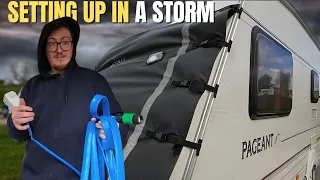 Setting up caravan on site in a STORM! | Caravan Vlog