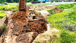 New Project !!Building Road on water using nice KOMATSU D58P soil pushing bulldozer & 25.5 ton truck