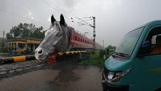 Furious Angry Mad Horse Headed Trains In Heavy Rain Skipping Throughout Railgate