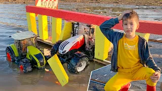 Tractors broke the traffic rules and fell into the water | Darius learns a new road sign