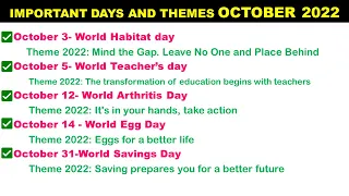 IMPORTANT DAYS & THEMES-OCTOBER 2022