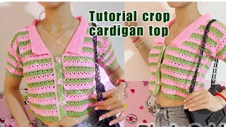 Tutorial the crop cardigan top | crochet collar top #easycrochet #forbeginners