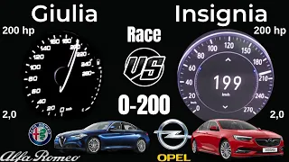 2017 Alfa Romeo Giulia 2.0 Turbo 200 Hp VS Opel İnsignia 1.6 Turbo 200 Hp 0 -200 Race hız test