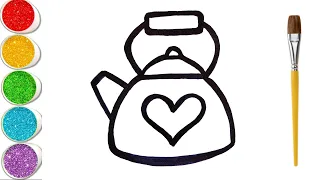 How to Draw a teapot , Step by Step🥰 .Easy Easy Drawing and Coloring for Kids💖