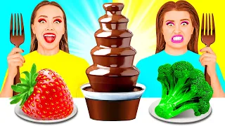 Chocolate Fountain Fondue Challenge | Funny Food Situations by BaRaDa Challenge