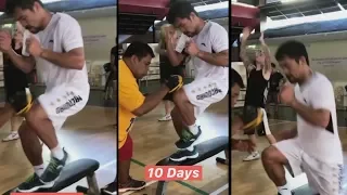 Manny Pacquiao doing knee strikes next to George Kambosos Jr | 10 more day until Matthysse fight