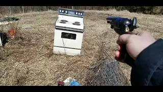Detailing An Oven Range With An 1851 .44 Caliber Colt Navy Sheriff Black Powder Revolver