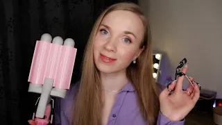 ASMR Kasvohoito, Meikki, Hiusten Leikkaus & Kampaus Roleplay 💜ASMR SUOMI Haircut & MakeUp 💄✂️