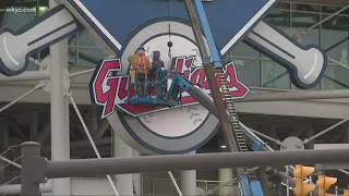 Cleveland Guardians realign marquee sign at Progressive Field