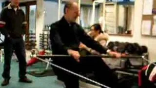 Very old man is try to train on a Dansprint