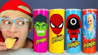 프링글스를 먹으면 무엇으로 변할까요! 알리의 마법 Mukbang Giant Pringles with Elsa and Hulk Compilation by HUBABO