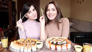 70 СУШИ/РОЛЛОВ! МУКБАНГ С ПОДРУГОЙ #AskFatima #asmr #mukbang