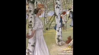 Oil painting : Carl Larsson (Sweden, 1853-1919) - "Lisbeth by the Birch Tree" 1910 , Rare