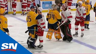 Carolina Hurricanes And Nashville Predators Exchange Handshakes After Hard-Fought Series