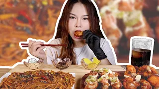 SUB)Mukbang/Double Chicken Thighs with Fried Noodles/eating with Yuki/ASMR Eating/EATING SOUNDS