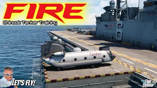 CH47D Chinook Aircraft Carrier Fire Tanker Training Off Coast Of Florida! Microsoft Flight Simulator