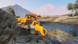 🦁💥 Simba's Roar: Epic Showdown with Hyenas, Scar, and Panthers in GTA 5 Mod!