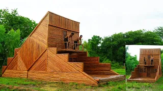 Build The Most Beautiful Two-Story Bamboo Resort House In The Rainy Season