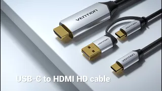 Vention USB-C to HDMI Cable with 2-in-1 (USB & USB-C) Power Supply  1M Black Aluminum Alloy Type CGX