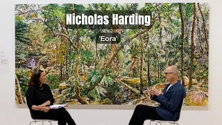Nicholas Harding talks with Maria Stoljar after winning the Wynne Prize 2022