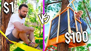 $1 VS $100 TREEHOUSES *Low Budgets ONLY Challenge*