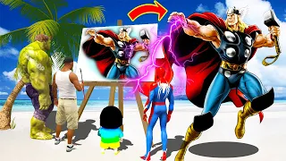 GTA 5 | GTA5 BUT WHATEVER SUPER THOR, HULK, SHINCHAN, FRANKLIN & IRON MAN DRAWS COMES TO REAL LIFE