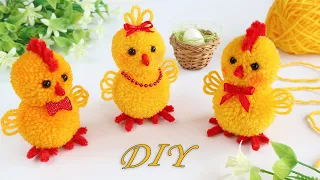 🐤Цыпленок из пряжи/Пасхальные поделки 🐥 Pom Pom Easter Chicken Making