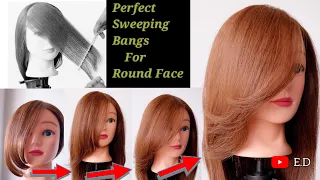 🇬🇧DIY / Trendy & Flattering Bangs For Round Face/How to cut side Swept bangs at home