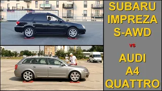 SLIP TEST - Subaru Impreza S-AWD vs Audi A4 Quattro - @4x4.tests.on.rollers