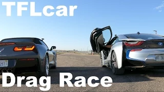 2015 Chevy Corvette Stingray vs BMW i8 Drag Race: V8 vs Hybrid Tech