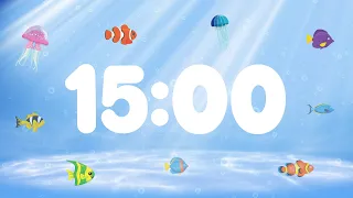 15 Minute Countdown Timer for Kids with Alarm and Fun Music | Under the Sea 🐟