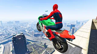 GTA 5 Classic Spider-Man Motorcycle Stunts & Jumps (4K/Euphoria Physics) Ep.01