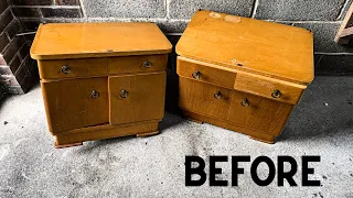 Art Deco Vintage Bedside Tables Restoration - Veneer Damage & White Wash