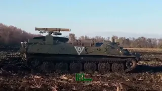 The Shturm-S anti-tank complex of the Russian Armed Forces destroys an armored personnel carrier