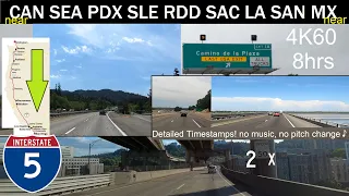 Interstate 5 Full Length in 8 hours (🚄250%) Southbound 4K60 detailed time stamps