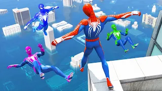 GTA 5 Rainbow Spiderman Flooded Los Santos Jumps and Falls (GTA V Ragdolls & Fails) #6