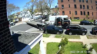 truck making tight turn on residential street  - Trucker shorten wheel base!