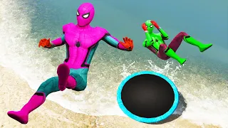 GTA 5 Rainbow Spiderman Trampoline Jumps/Fails (Ragdolls/Euphoria Physics) #2