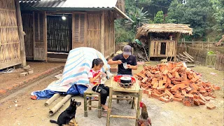 Dong and Ngoc Han repaired the floor. Preparing to make cement floors. Han cooks delicious jelly