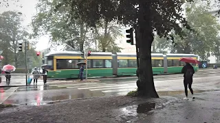 Rainy Day in Downtown Helsinki - Umbrella Rain Walk from Töölö to Meilahti (September 2023)