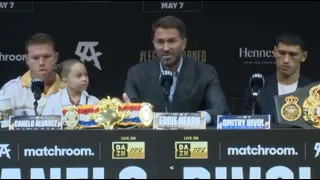 CANELO'S DAUGHTER STICKS HER TOUNGE OUT AT BIVOL! - EDDIE HEARN HOSTS CANELO v BIVOL (FULL PRESSER)