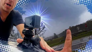 Storm chase uses FLEX TAPE to secure GoPro mount before intercepting tornado warned squall line!