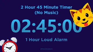 2 Hour 45 minute Timer Countdown (No Music) + 1 Hour Loud Alarm