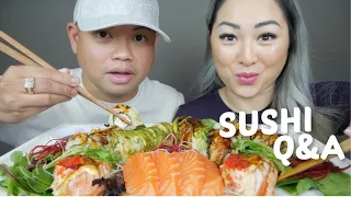 SUSHI *Black Dragon Roll, Deep Fried California Roll & Green Dragon Roll Mukbang Q&A | N.E Let's Eat