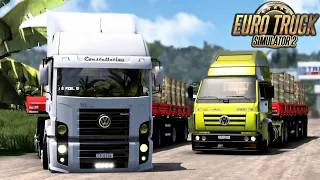 VIAGEM EM DUPLA DE VW TITAN e CONSTELLATION CARREGADOS DE MADEIRA - EURO TRUCK SIMULATOR 2