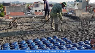 CẬN CẢNH ĐỔ BÊ TÔNG SÀN BÓNG NHÀ 4 TẦNG DIỆN TÍCH SÀN 400 M2