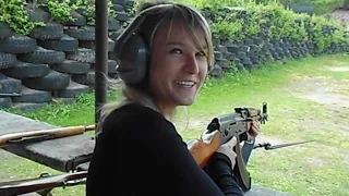 Czech girl shooting AK47 kalashnikov for the first time