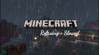 Minecraft Music + Rain & Thunder to relax & study 8 hours | Cold night rain on Japanese roofs.