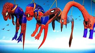 ALL SPIDERMAN DINOSAURS FIGTING ! SPIDERMAN I-REX VS T-REX VS MEGALODON VS INDORAPTOR , JWE 2