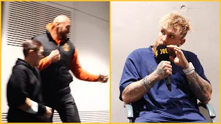 Jake Paul STUNNED when Tyson Fury gatecrashes interview 😬